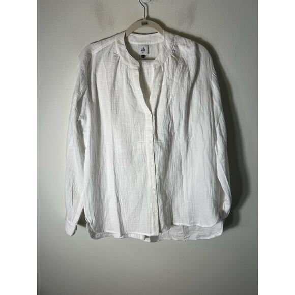 Cabi White Long Sleeve Textured Cotton Button Up Shirt and Pants Set Sz M - Picture 1 of 5